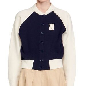 Sandro Navy and Cream Cardigan